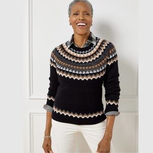 TALBOTS Fuzzy Fair Isle Raglan Long Sleeve Sweater Machine Washable US Sz XLp